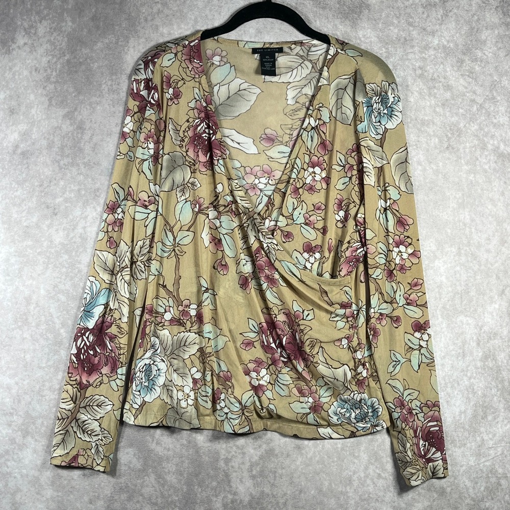 The Limited Floral Print Top Womens Size XL Long Sleeve Faux Wrap Boho Festival